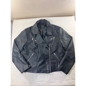 Fahsyee Women's Black Faux Leather Moto Jacket Biker Style Zipper Embellish‎ XXL